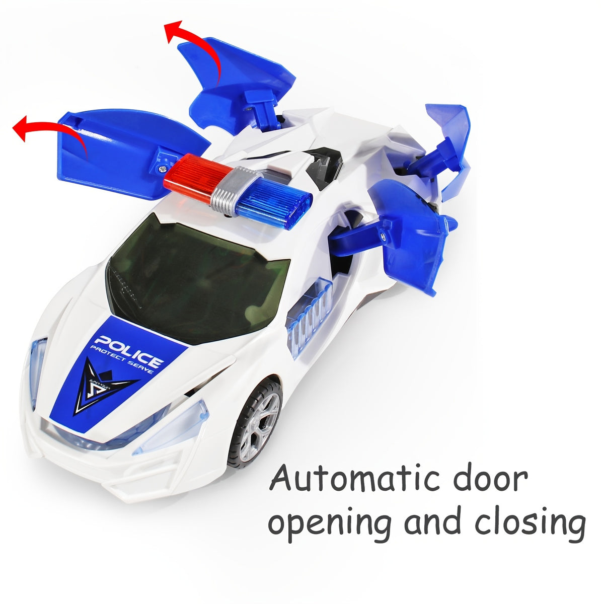 Auto Robot Deformabile 2 In 1 - Macchina Della Polizia Con Luci E Musica, Rotazione 360°, Per Bambini 3-12 Anni, Colore Bianco