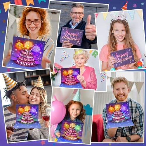 Biglietto Di Auguri Pop-up 3D Con Torta, Musica E Luci – Per Compleanni, Adulti E Bambini – Formato 18x18 Cm, Scrivibile Internamente