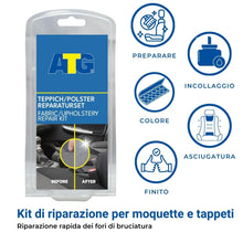 Carica l'immagine nel visualizzatore di Gallery, ATG Kit riparazione sedili auto in tessuto - Rivestimento tappezzeria Auto - Colla per tessuti auto - Toppe per sedili auto - Per tutta la tappezzeria – 13 pezzi (Confezione Assortita)