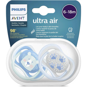 Philips Avent SCF085/03 - Succhietto Ultra air, Lascia respirare la pelle del tuo bambino, Ortodontico & senza BPA, 6-18 m, confezione da 2 pz