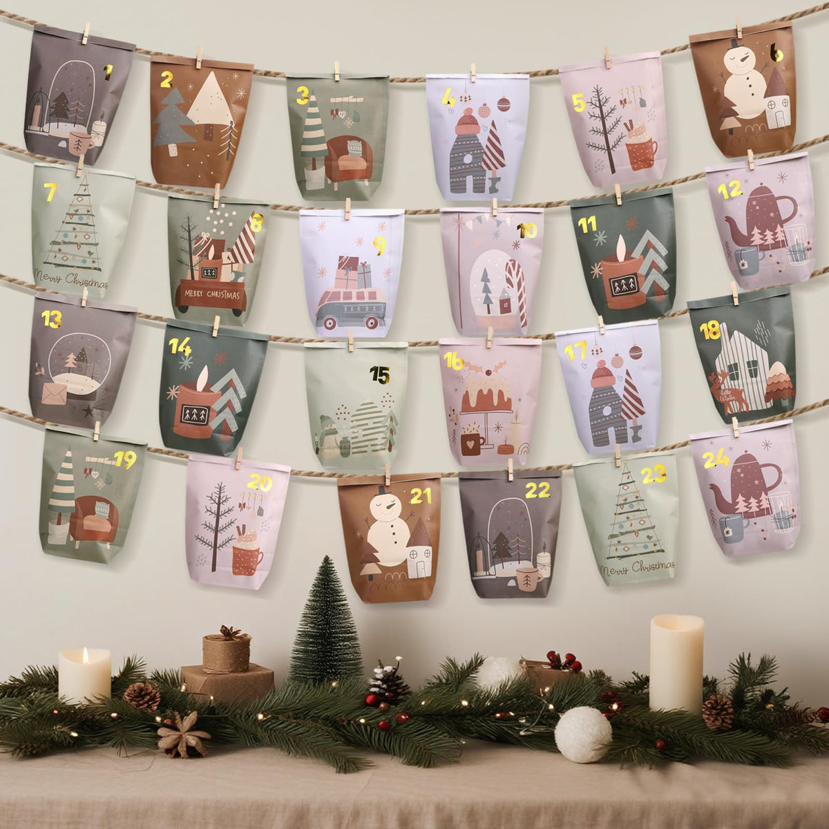 Calendario Dell'Avvento Fai Da Te 2025, 24 Sacchetti Per Il Calendario Dellavvento Bustine Per Natale Crea Il Tuo Calendario Di Natale Con Adesivi E Clip Di Legno 96025785
