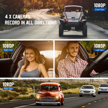 Carica l'immagine nel visualizzatore di Gallery, Dash Cam Auto 360 Gradi, con 4 Telecamere 1080P Anteriore e Posteriore Sinistra Destra, Dashcam Auto con WiFi, Parcheggio 24 ore, Telecamera Auto Atti Vandalici con Visione Notturna con 128 GB