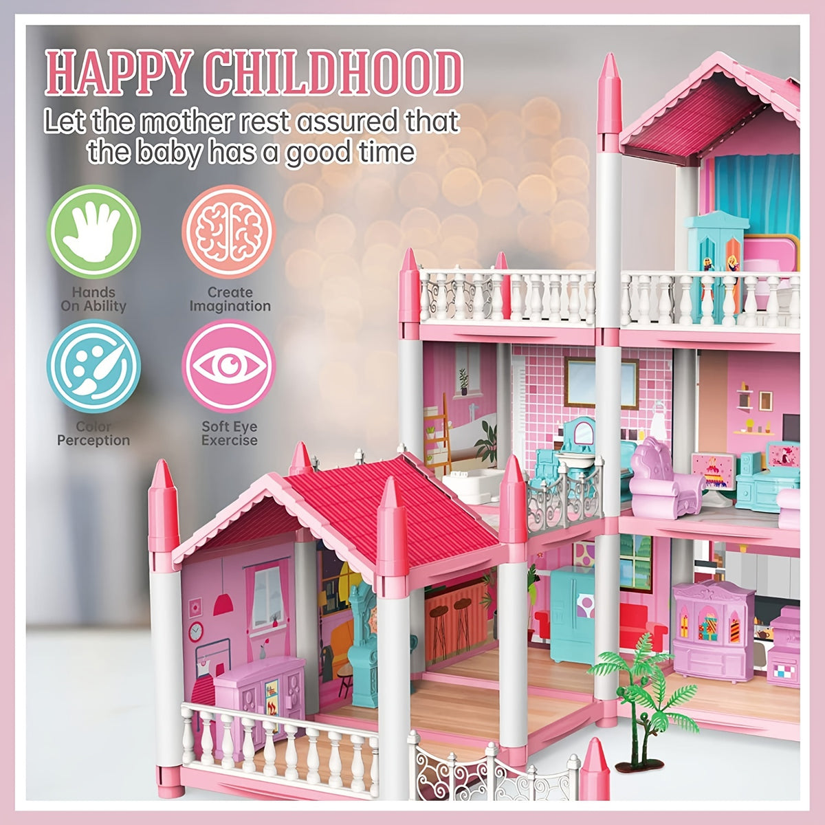 Millionspring Pink House Set Mattoncini 1423 Pezzi - Casa Rosa Da Costruire, Giocattolo Creativo Per Adulti E Bambini