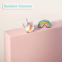 Carica l&#39;immagine nel visualizzatore di Gallery, Orecchini a forma di unicorno arcobaleno orecchino argento chiaro rosa...