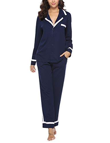 Hawiton Pigiama Donna Lungo Invernale Pezzi Cotone Semplice Ed L