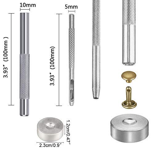 120 Rivetti A Doppio Cappuccio Oro 10x10mm Per Pelletteria Fai Da Te - Testa Rotonda, Borchie Per Cinture, Bracciali, Borse