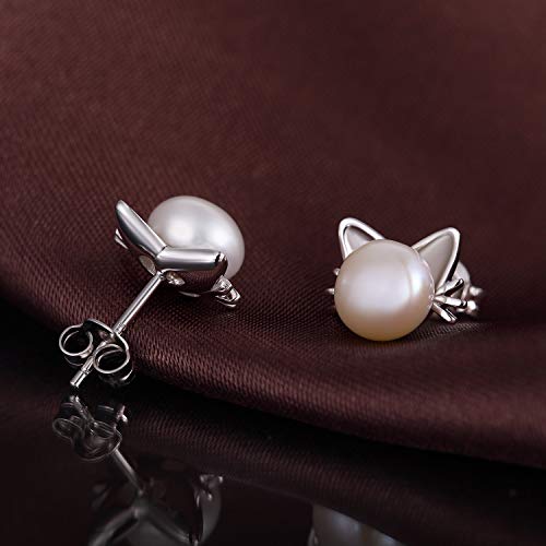 Orecchini Gatto In Argento 925 Con Perla D'Acqua Dolce E Zirconi | Design Gattino Per Amanti Dei Gatti | Regalo Ideale | MicVivien - 2