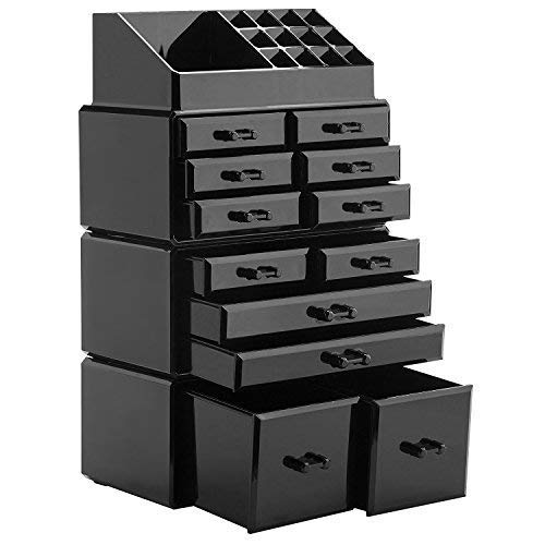 DISPLAY4TOP 12 cassetti acrilico organizer per cosmetici 12 cassettiere Nero - Ilgrandebazar