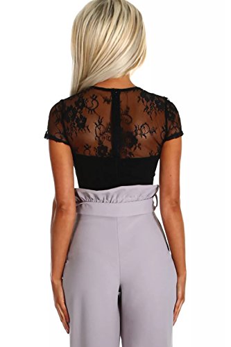 Evoni Body Donna A Maniche Corte In Cotone Opaco - Nero, Taglia XL. Basic In 90% Cotone E 10% Elastan, Morbido E Traspirante. Girocollo, Chiusura Con 3 Ganci Al Cavallo. Perfetto Come Intimo O Capo Esterno, Per Ogni Stagione. Vestibilità Comoda E Snellente.