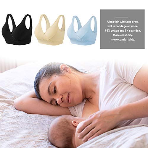HBselect Reggiseno Per Allattamento Senza Cuciture - Blu Polvere, Taglia XL - Supporto A Costine, Spalline Larghe, Clip Frontali