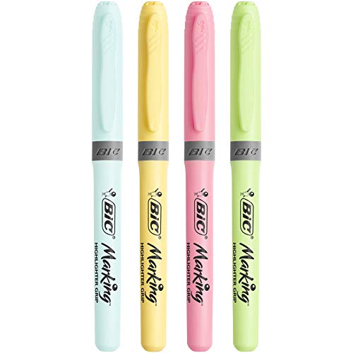 Set 18 Evidenziatori BIC Highlighter Grip – 12 Pastello E 6 Neon, Punta A Scalpello E Impugnatura In Gomma