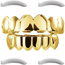 Carica l&#39;immagine nel visualizzatore di Gallery, Grillz placcato in oro 24K per bocca set denti Hip Hop superiore inferiore +... - Ilgrandebazar