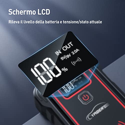 Avviatore Di Emergenza Portatile 12V 8000mAh - Power Bank Con Booster Per Auto Fino A 3.0L Benzina - Con Torcia LED E Morsetti - Colore Rosso - 2