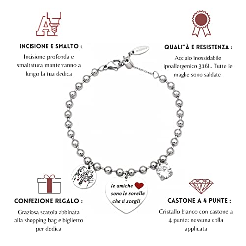 Bracciale Amicizia Ipoallergenico Donna - Acciaio 316L, Regolabile, Con Ciondoli E Confezione Regalo - Foto 7
