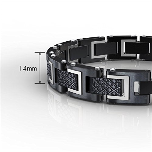 COOLSTEELANDBEYOND Bracciale In Pelle Intrecciata E Acciaio Nero - 7,99 Pollici, Con Fascia E Ciondoli Esagonali