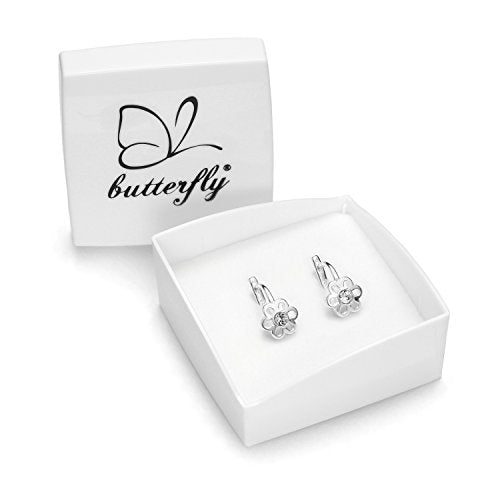 Orecchini Bimba Butterfly In Argento 925 Con Cristallo Blu, 6mm, Chiusura Sicurezza, Fatti In UE