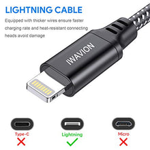 Carica l'immagine nel visualizzatore di Gallery, IWAVION Cavo, 3 Pezzi 1M Nylon Intrecciato Cavo Phone USB di Nero - Ilgrandebazar