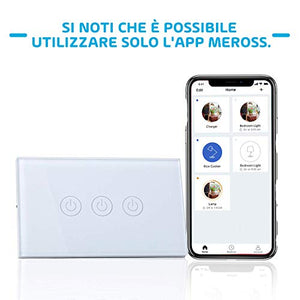 meross Wifi Smart Interruttore Parete Italiana Intelligente, 1/2/3 Gang...