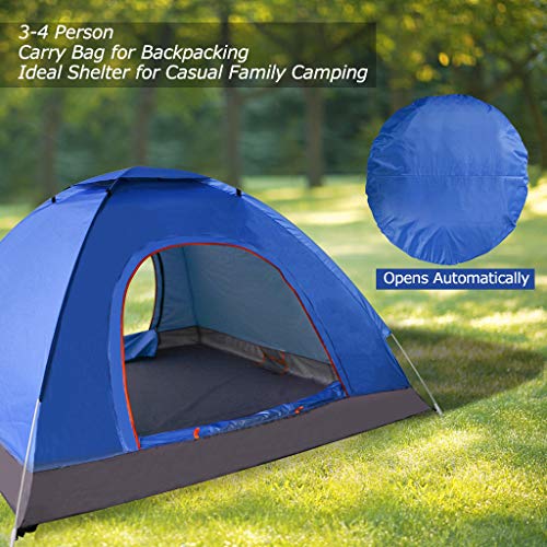 Tenda da campeggio per 4 persone con borsa di trasporto, Tenda pop up  istantanea con finestre ventilate Blu
