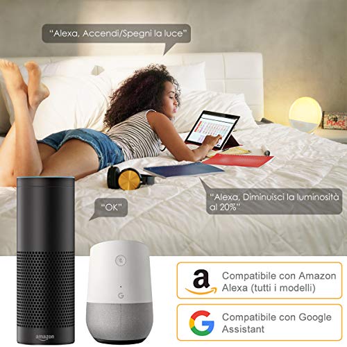 Lampada da tavolo intelligente con altoparlante Bluetooth e ricarica wireless, luce da atmosfera RGB con orologio/sveglia, controllo tramite APP, lampada da comodino dimmerabile per camera da letto