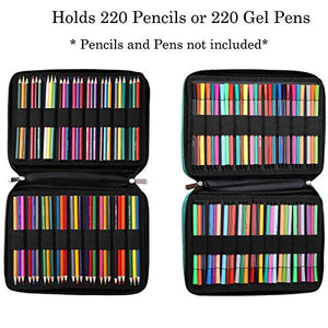 JAKAGO - Astuccio per 220 matite colorate, grande capacità, Nero