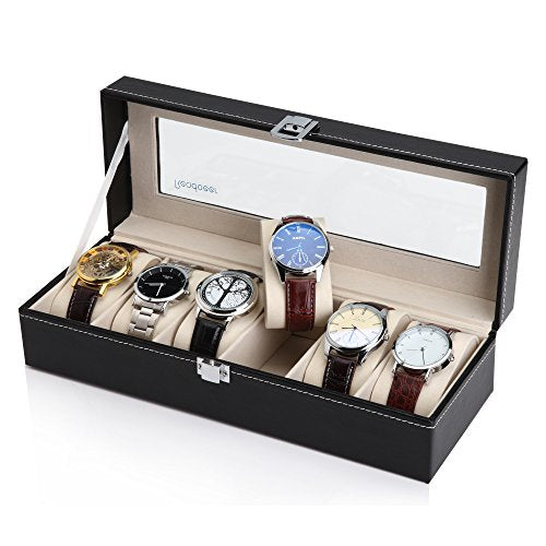 Porta Orologi READAEER - Scatola 6 Posti Con Vetro | Similpelle E Velluto | Stile Vintage