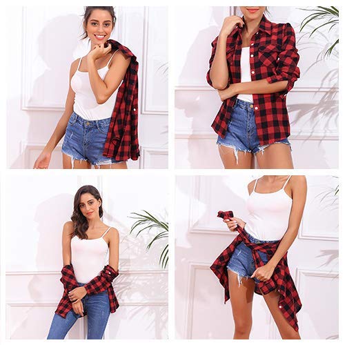 Floerns Camicetta da donna in tartan con volant e maniche ad Floerns Camicetta da donna in tartan con volant e maniche ad