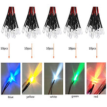 Carica l'immagine nel visualizzatore di Gallery, RUNCCI 50Pcs Diodo ad emissione luminosa LED, 12v Pre wired,5 colori [Classe...