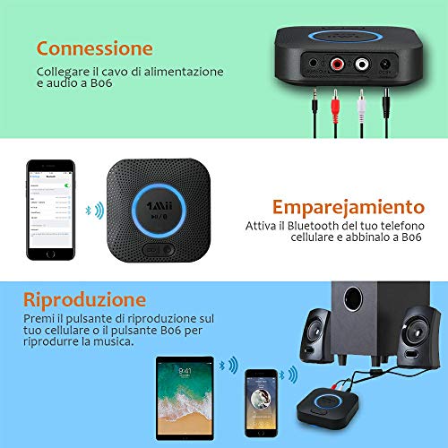 YMOO Ricevitore Bluetooth 5.3 HiFi Audio Per Impianto Stereo, 3.5mm RCA Jack, Portata Wireless - Foto 4