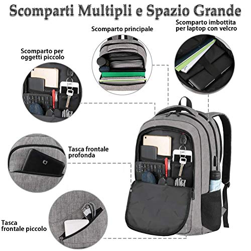 Zaino Antifurto Extra Large Per Laptop 18" Con Porta USB – Espandibile, Borse Da Viaggio Uomo Donna, Comparto Scarpe