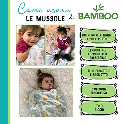 Mussole Neonato Bamboo 100% Biologico, 3 Copertine In Mussola, 120x120 –