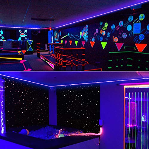 Onforu Striscia LED UV da 20 m, striscia luminosa nera con alimentatore, 12 V, flessibile, 1200 LED, autoadesiva, 2835, striscia luminosa per feste, bar, colori neon, club, discoteca, decorazione