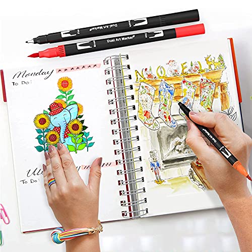 Pennarelli A Doppia Punta 24 Colori Pastello - Punta Fine 0.4mm E Punta A Pennello - Per Adulti E Bambini - Ideale Disegno - 4