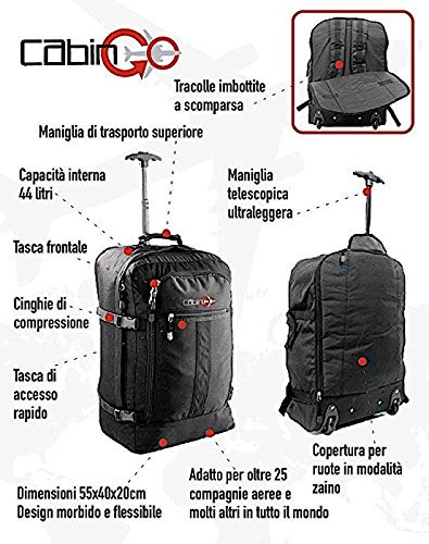 Cabin GO 5525S trolley Tracolle a Scomparsa - Zaino bagaglio a mano/cabina  da viaggio leggero - 45 x 36 x 20 cm, 32 litri - con ruote