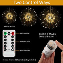 Carica l'immagine nel visualizzatore di Gallery, 2 pacchi 120 LEDs Fuochi d'Artificio Luci, luce a stringa impermeabile con...