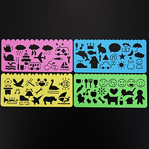 Set di Stencil Stampini da Disegno in Plastica per Bambini, 74 Forme, –