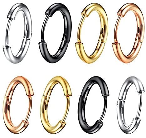 Elegel 5 Paia Orecchini In Acciaio Inossidabile Cerchio Orecchini Roto Oro Rosa Oro Argento Nero Set 5 Coppie Uomo Donna 8mm 10mm 12mm 14mm 16mm 2