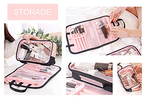 LEcylankEr Beauty Case Donna Grande, Borsa Cosmetica A Doppio Strato Portatile, Pochette Trucchi Da Viaggio Con Scomparti Multipli, Beauty Case Trucchi Impermeabile Di Grande Capacità (Marrone - Foto 5