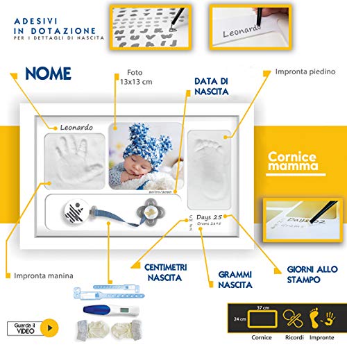 Kit Impronte Mani E Piedi Bambino - Cornice Gesso Con Lettere E Numeri AMARI