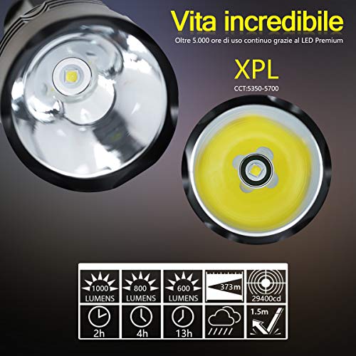 Torcia Subacquea Ricaricabile Genwiss, 1000 Lumen, Impermeabile Fino A 80 Metri - Per Immersioni, Snorkeling E Attività Outdoor