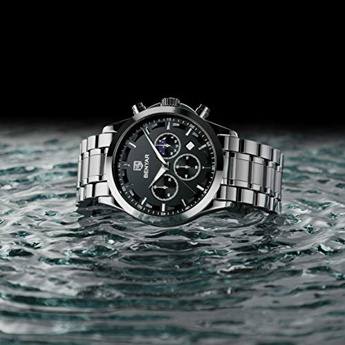 BY BENYAR Eleganti Orologi Uomo Cronografo Movimento Argento Ner Ilgrandebazar