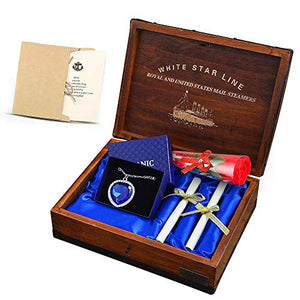 Collana Cuore dell'oceano, con ciondolo Titanic in scatola di legno Blu - Ilgrandebazar