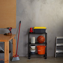 Carica l'immagine nel visualizzatore di Gallery, AmazonBasics - Scaffalatura a 3 ripiani, su rotelle, Nero