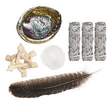 Carica l'immagine nel visualizzatore di Gallery, Sage Smudge Kit – Bastoncini di Salvia Bianca ~ Abalone Shell 12,5-15,2 cm ~...