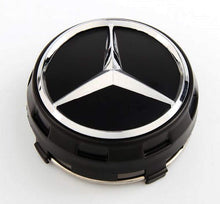 Carica l&#39;immagine nel visualizzatore di Gallery, UG 4X Tappi Coprimozzo 75mm Logo Mercedes Nero Rialzato AMG Classe A B C - Ilgrandebazar