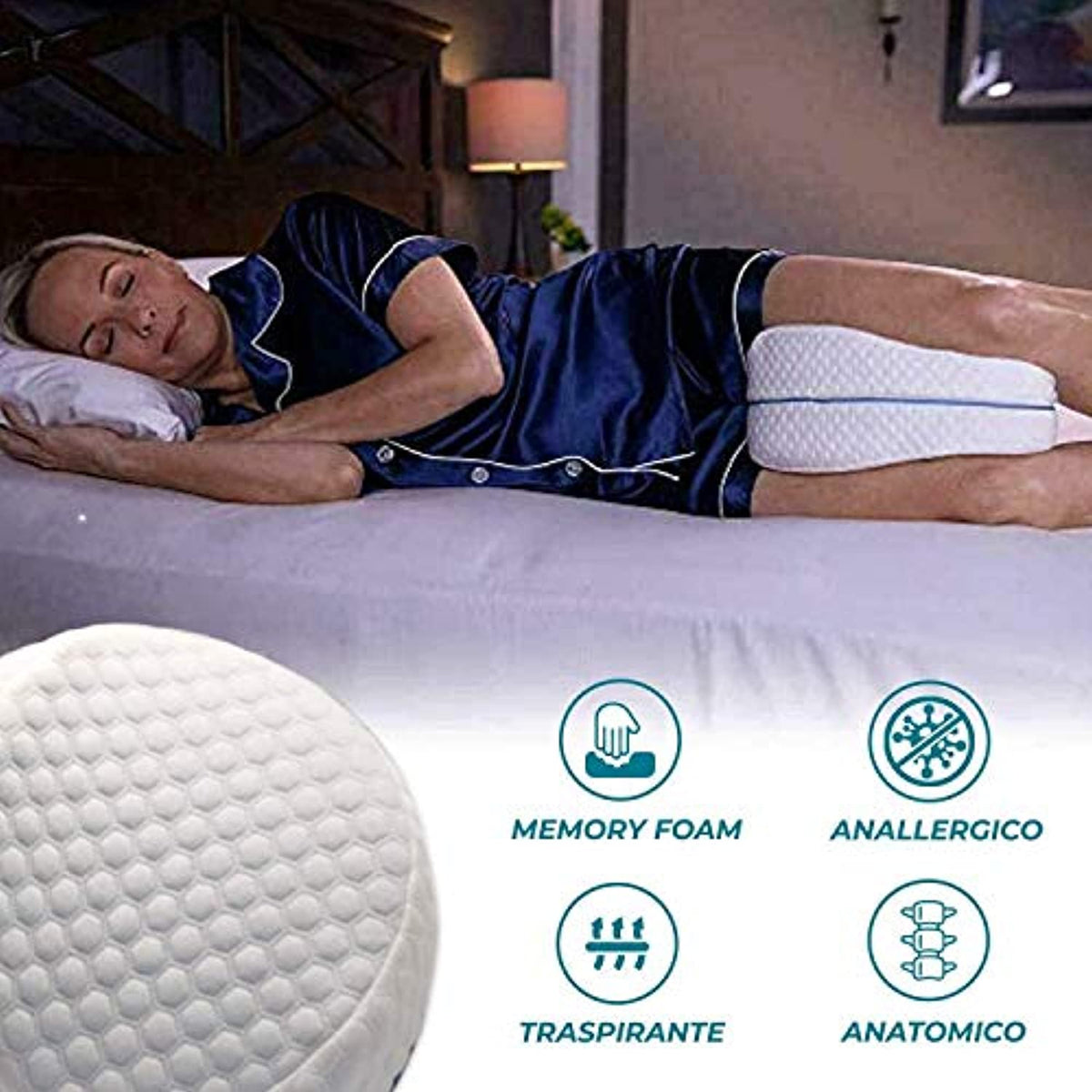 Cuscino Ortopedico Per Gambe In Memory Foam - Anti Dolore Schiena, Ergonomico, Con Cinghie Regolabili - Foto 2