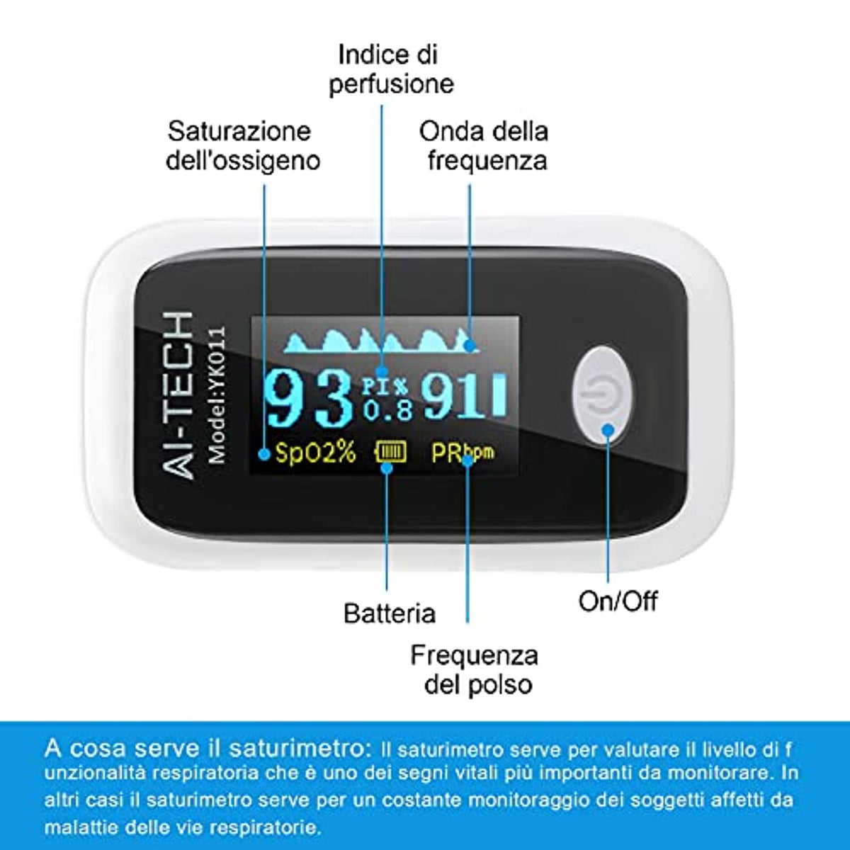 Saturimetro Da Dito Professionale Certificato, Pulsossimetro - Foto 3