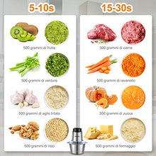 Carica l'immagine nel visualizzatore di Gallery, Yissvic Tritatutto da Cucina Elettrico, 2L 500W Elettrico...