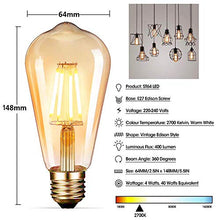 Carica l'immagine nel visualizzatore di Gallery, LED Lampadina Vintage Edison, 4W 220V E27 2600-2700K 400LM Edison Led St64 - Ilgrandebazar