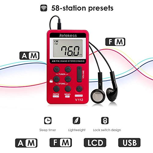 Mini walkman Pocket Radio AM FM Radio Stereo portatile Radio portatile musica Playe batterie AAA con cuffie  44